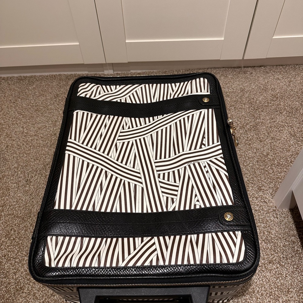 Henri Bendel Rolling Luggage Disturbed Stripe Leather Suitcase Carry On Travel